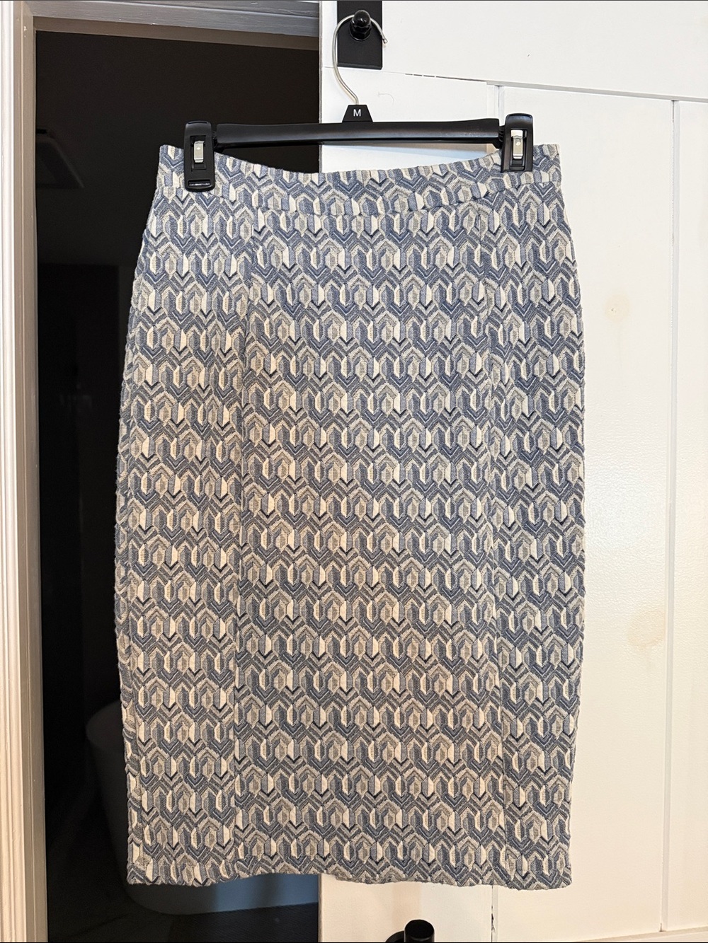Anthropologie Maeve Blue and Cream Geometric Pencil Skirt